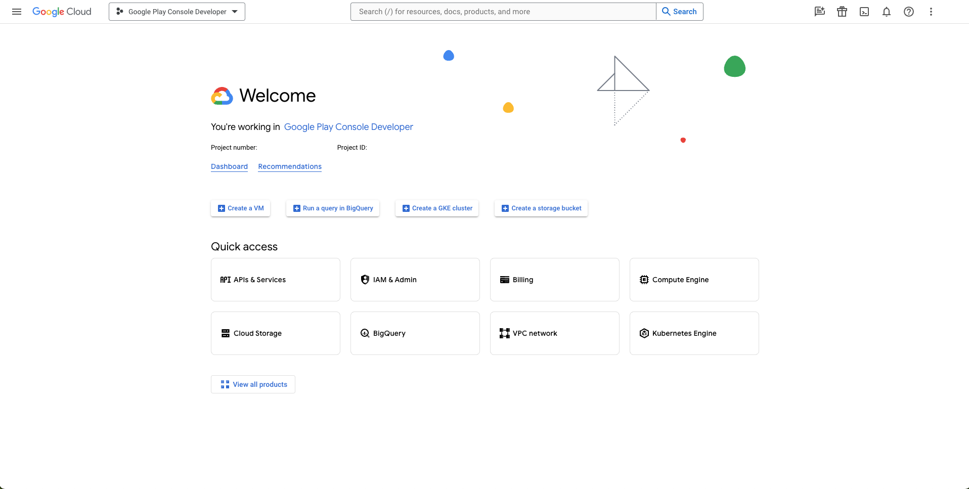 Google Cloud Console Home screen